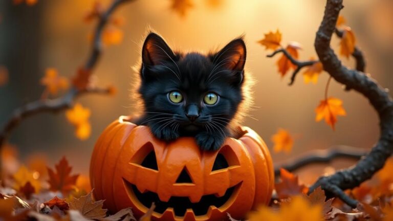 adorable kitten in pumpkin