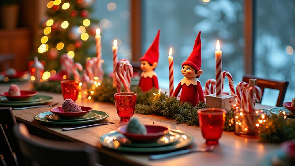 festive elf themed table decor