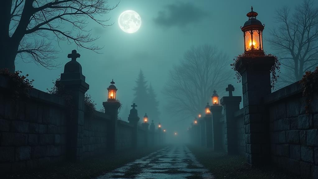 haunted cemetery at night