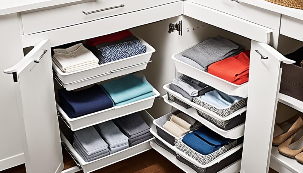 pull-out bins or baskets closet storage