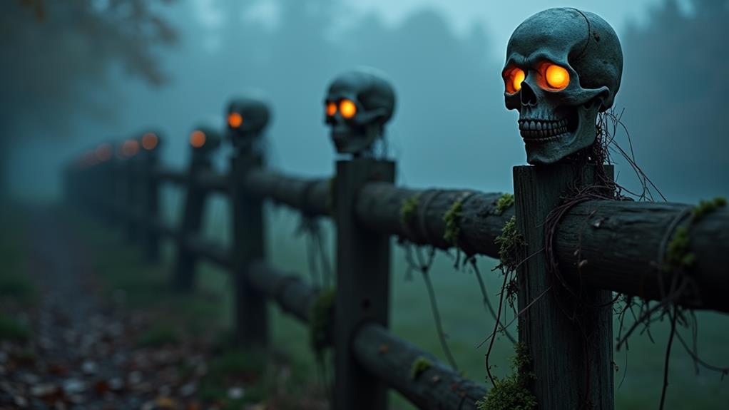 skulls adorn fence posts