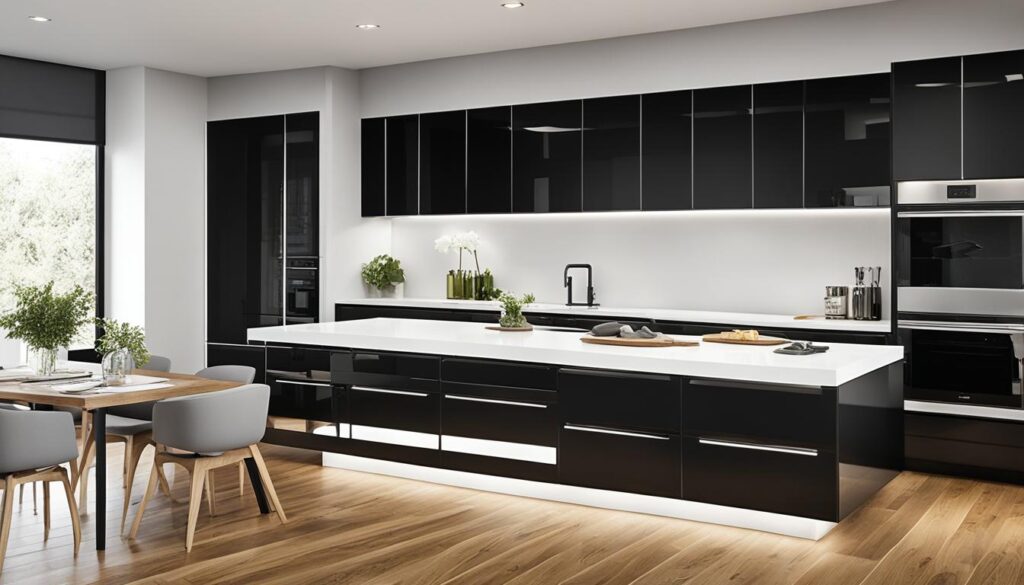 sleek black cabinets