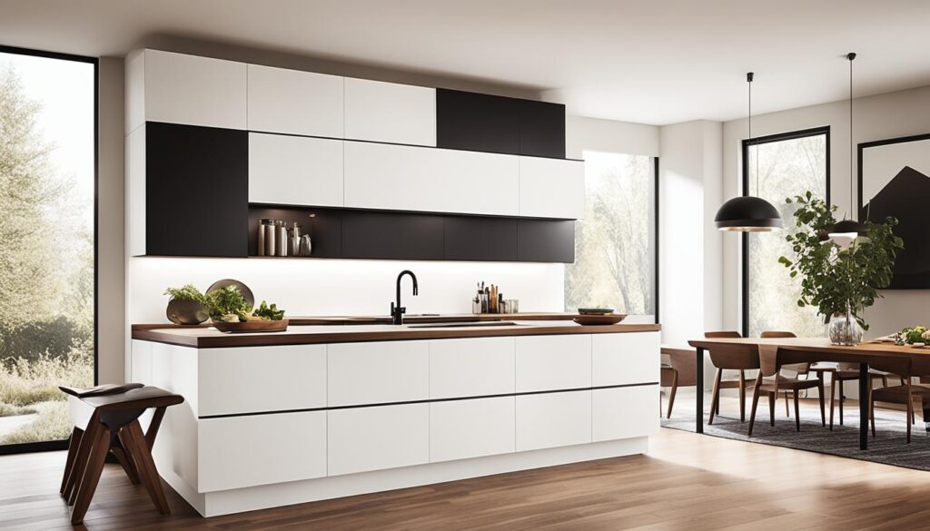 white cabinets black handles dark walnut kitchen accents