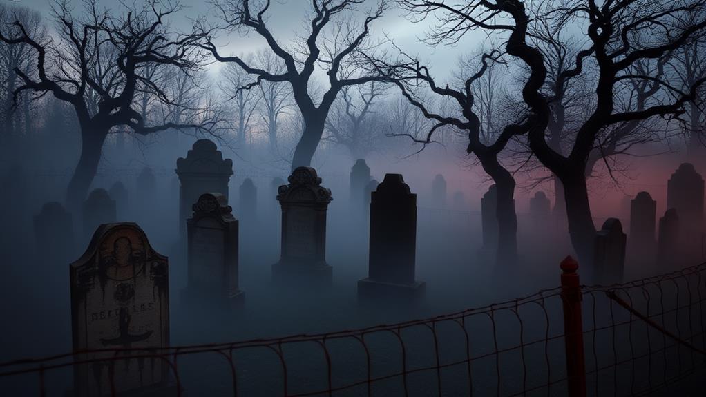 mysterious cemetery atmosphere evoked